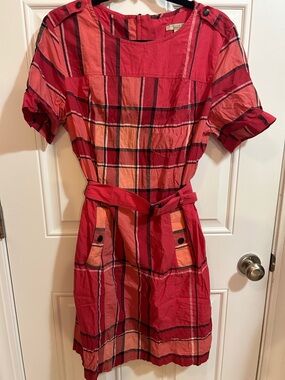 Burberry Brit Pink and Red Striped Plaid Top, size 12